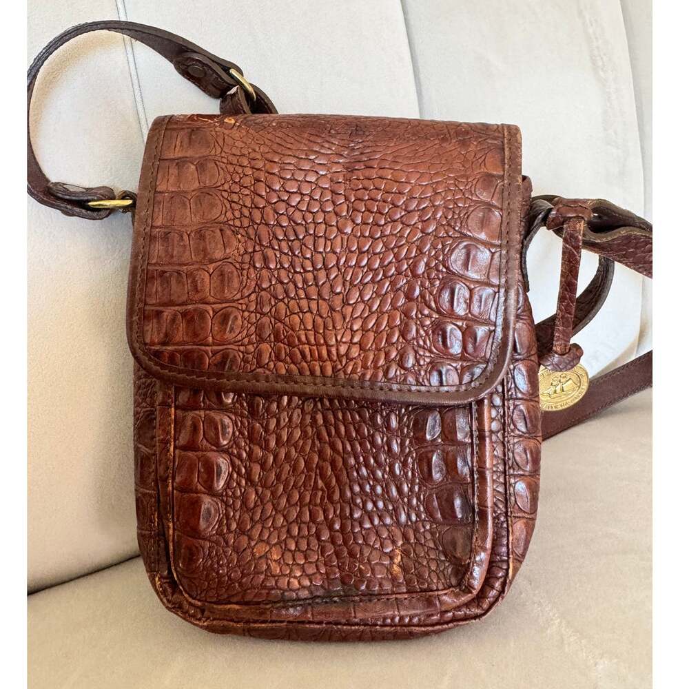 Brahmin Brown Croc Embossed Leather Crossbody Shoulder Bag Purse Gold Hardware